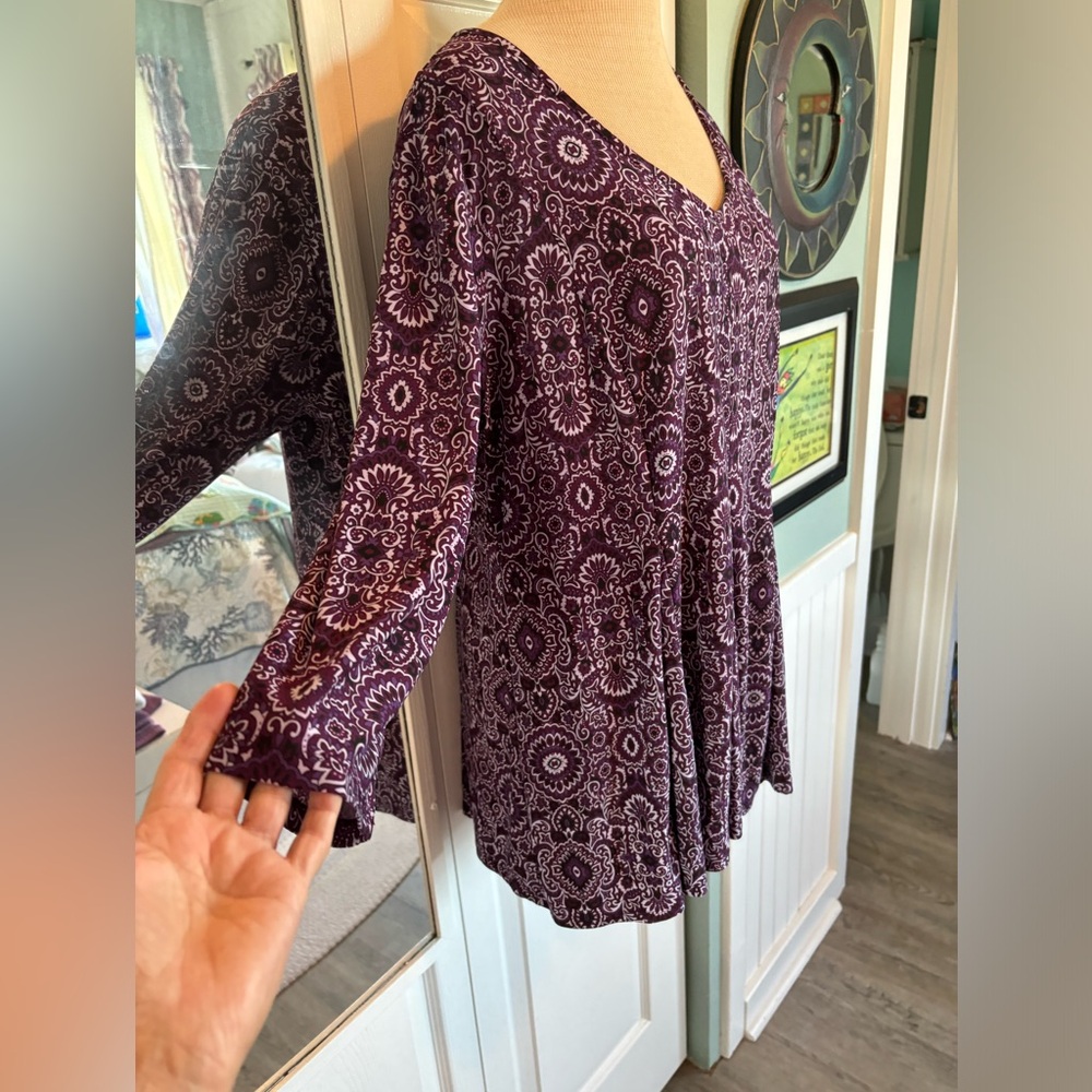 Roz & Ali purple Vneck shirt 1X NWT